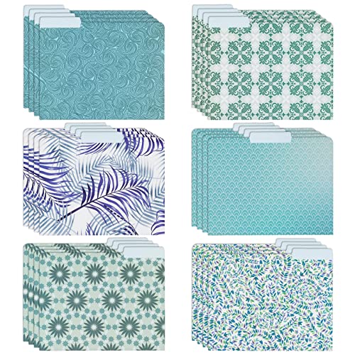 24-Pack Decorative File Folders Bulk, 6 Cute Floral Designs, 1/3 Cut Tabs, Heavyweight Letter Size, Blue, Teal, Green, Pretty School Office Supplies (9.5X11.5 In) #TOP18