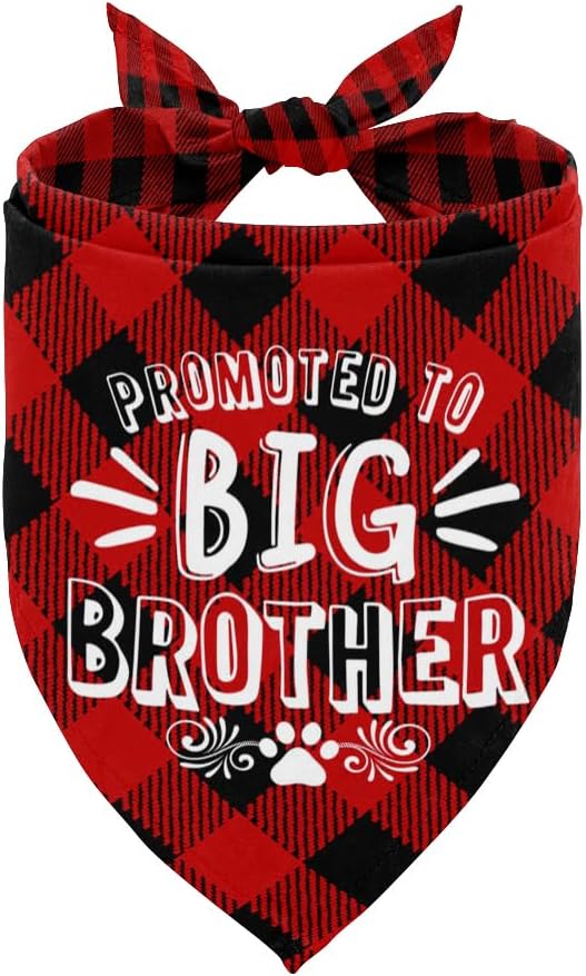 Dog Bandana, Promoted to Big Brother Dog Bandana, Dog Scarf Classical Plaid Printing, Dog Scarf Accessories, Dog Bandana Pet Scarf, Pet Plaid Scarf Gender Reveal Accessories, Dog Bandana Gift (B29)
