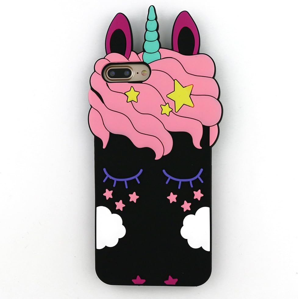 iPhone 8 Plus Case,iPhone 7 Plus Case 3D Cute Cartoon Rainbow Unicorn Eyelash Horse Animal Soft Silicone Rubber Protector Skin Cover for iPhone 8 Plus 8+ / 7 Plus 7+ (5.5" Inch) (Black)
