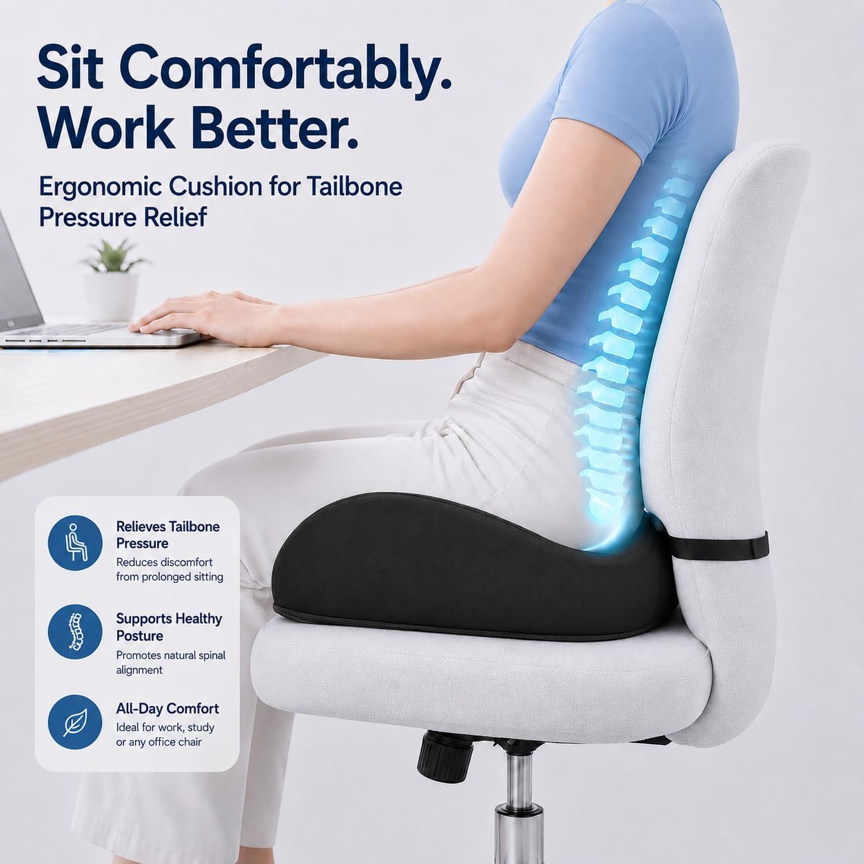 X Large Memory Foam Seat Cushions for Office Chairs, Long Sitting Pressure Relief Ergonomic Office Chair Cushion for Butt Coccyx Tailbone Sciatica, Car Seat Booster for Height (Green) image 3