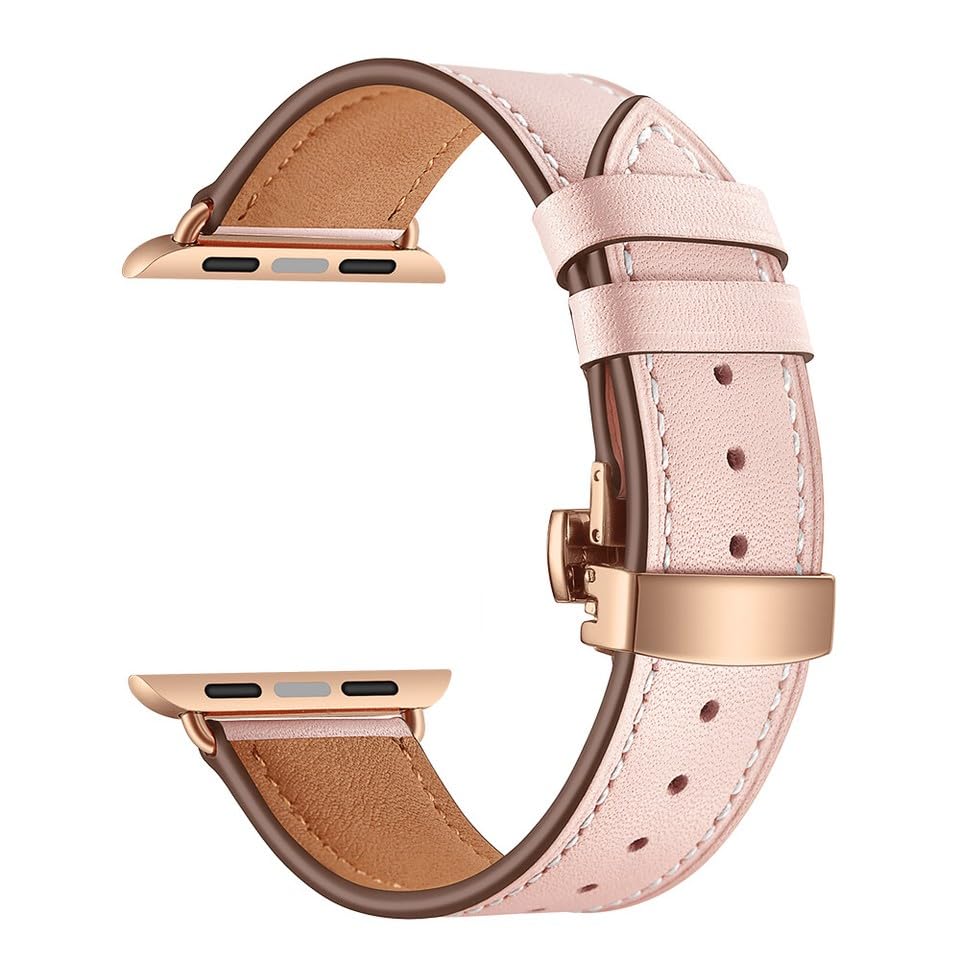Bracelet de montre en cuir véritable iWatch 49 mm boucle rose or rose accessoire de remplacement