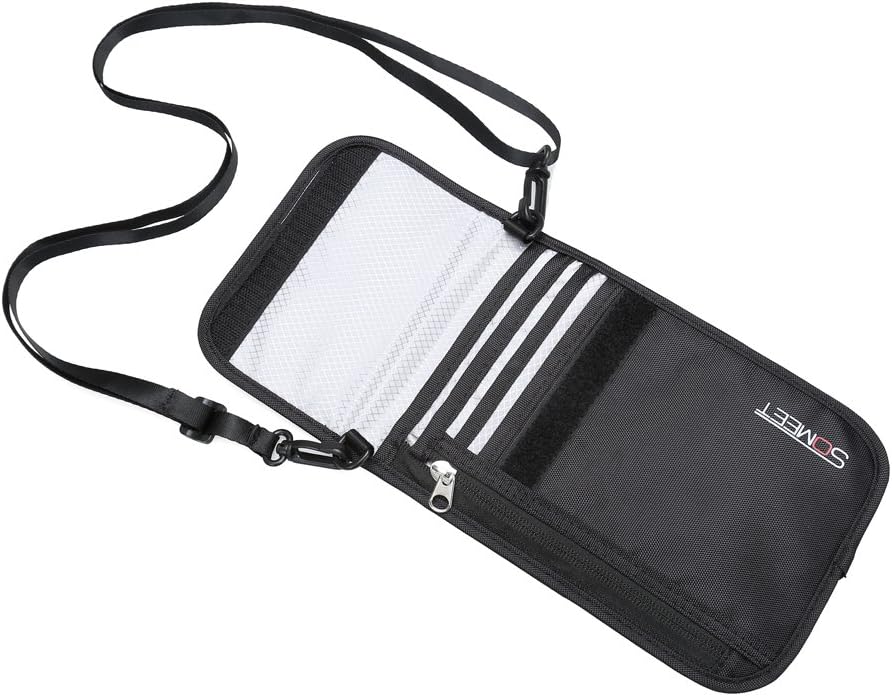 Travel Passport Holder Neck Wallet with RFID Blocking, zip and Hidden Wallet for Security