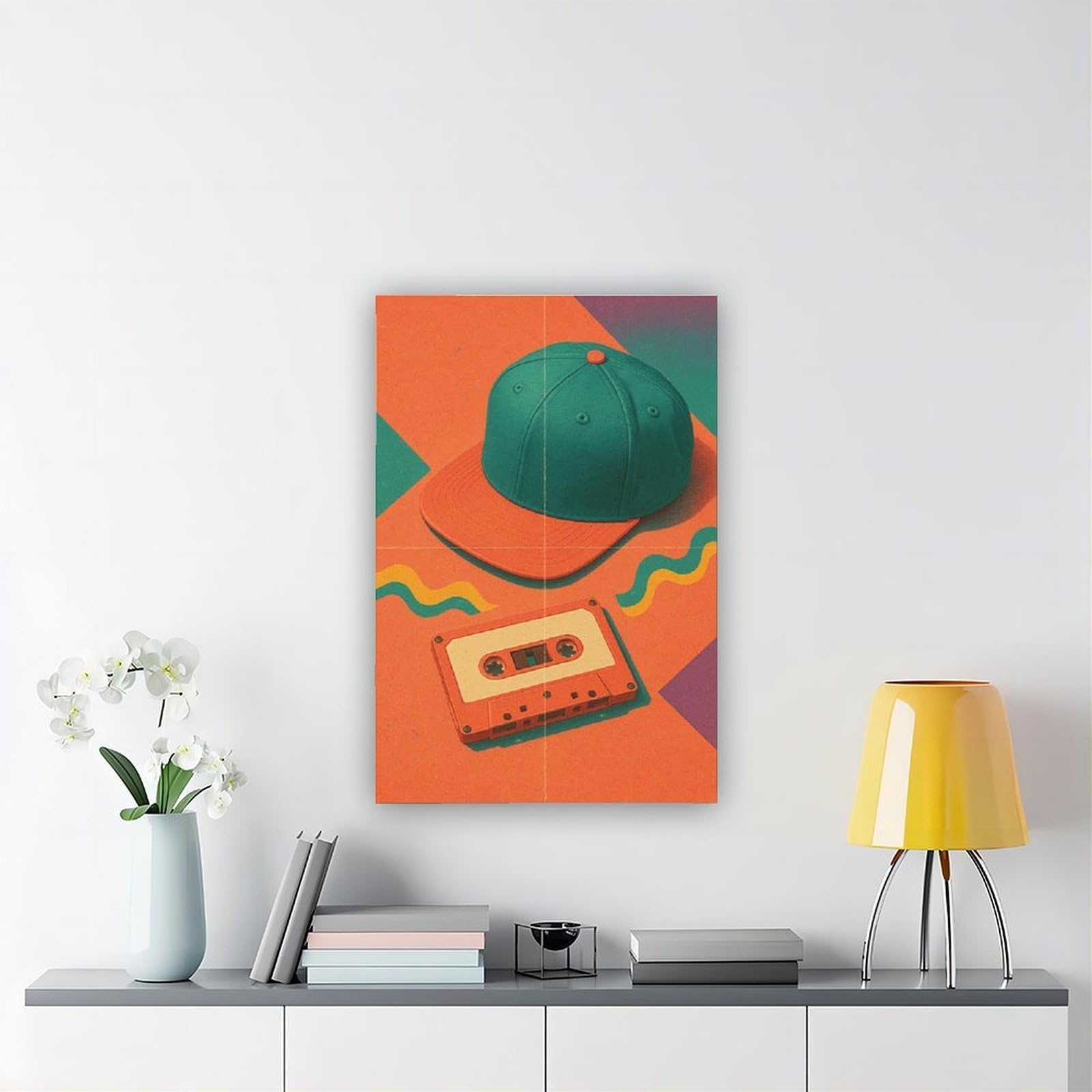 Poster su tela retrò anni '90 con nastro adesivo e cappello hip hop, decorazione artistica da parete per soggiorno, camera da letto, decorazione, 61 cm L x 91,4 cm W