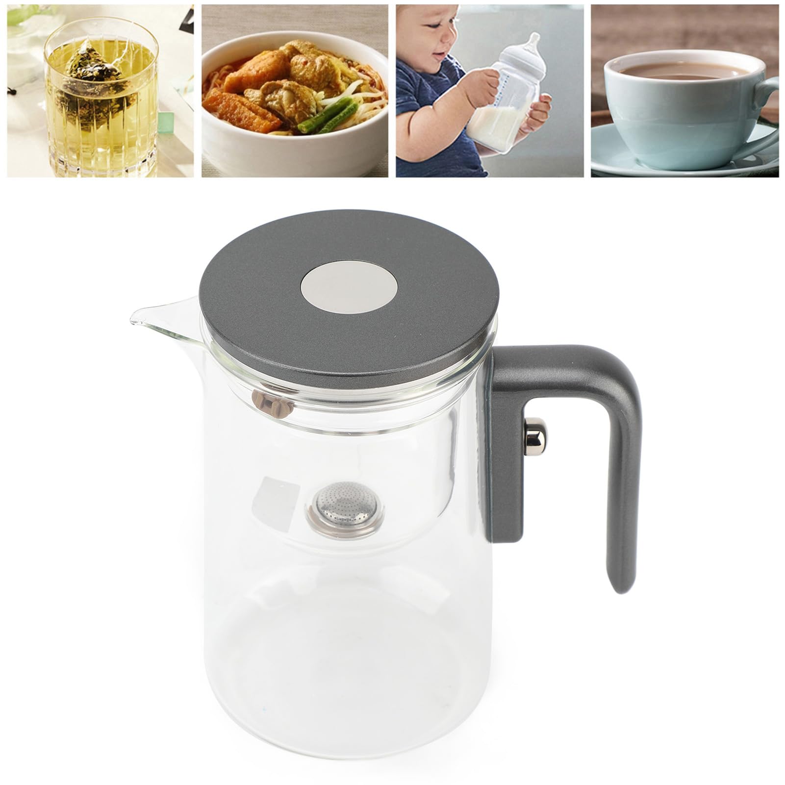 TOPINCN Glas-Teekanne, 800 Ml, Magnetische Wassertrennung, Teebereiter mit Drucksteuerung und Abnehmbarem Filter, Transparente, Hitzegeschützte Glas-Teekanne für den Einsatz Im