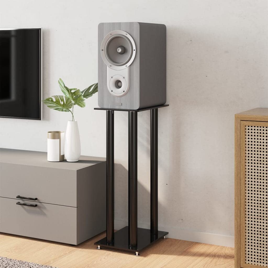 Tidyard Supports de Haut-parleurs Support d'enceinte Salon Antidérapant 2 pcs Noir Verre trempé 4 piliers