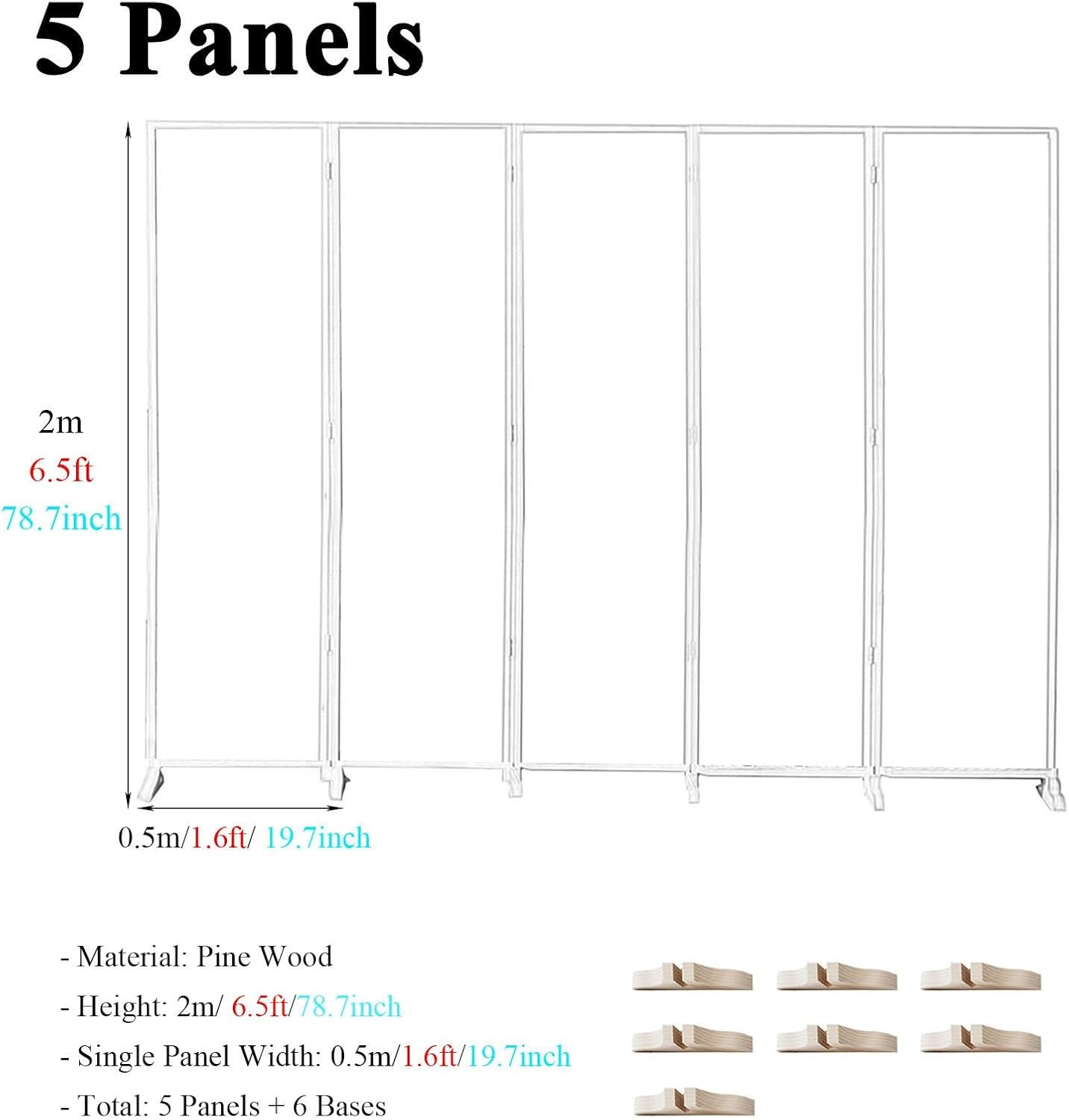 Room Dividers and Folding Privacy Screens, 6.5 Feet Tall Partition/Separator with Japanese Style Pattern, 4-7 Panels for Internal Office and Bedroom