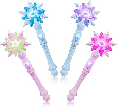 EnrichFun Light Up Frozen Snowflake Wand with Sound, Motion Sensitive Magic Princess Toys for Kids Girls Party Favors 4 Pieces, 2 Blue & 2 Pink