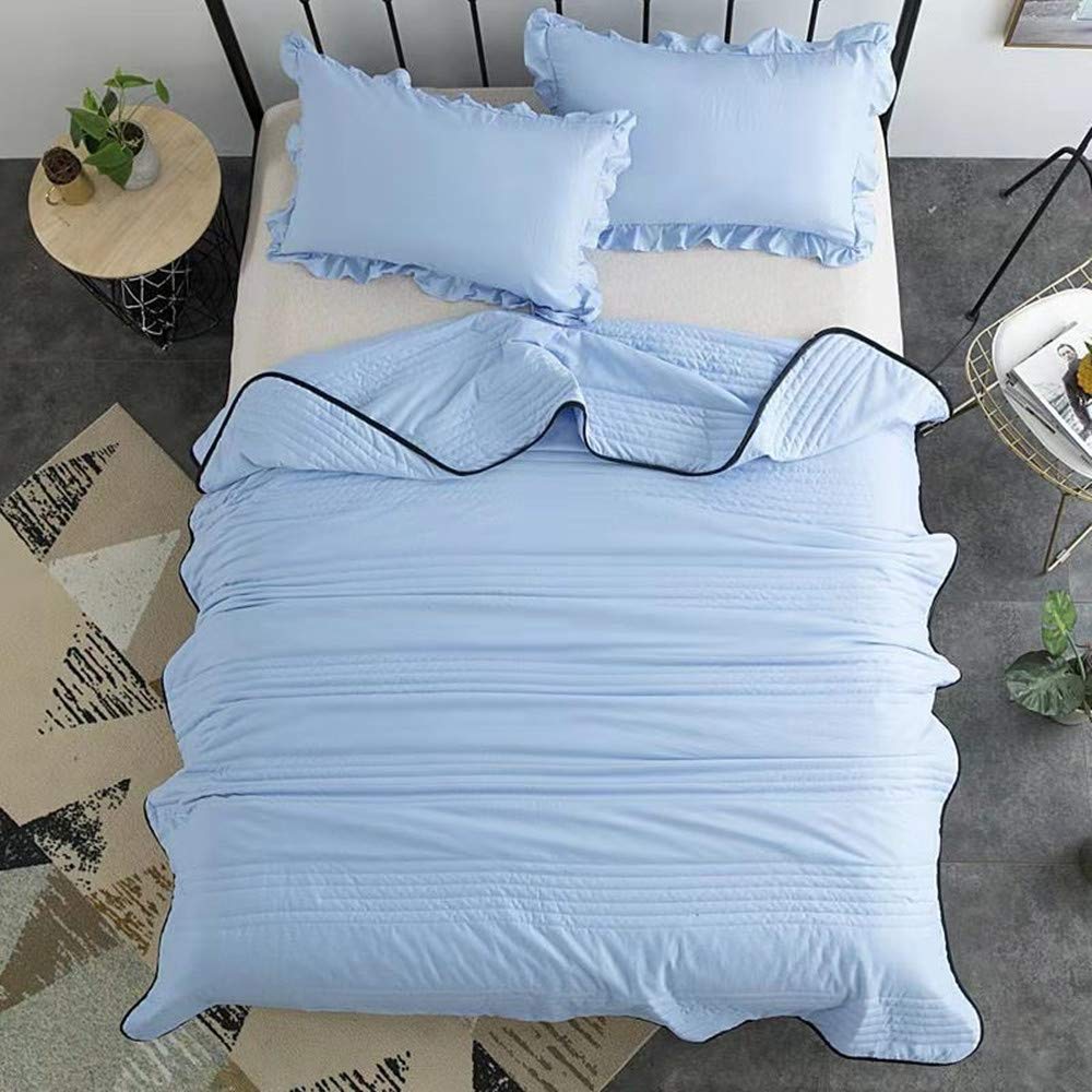 Cotton Summer Quilt Quilt Dormitory Thin Quilt Washable Light and Cool Single Double Student Family-white Quilt Bed. (Blue,200 * 230cm)