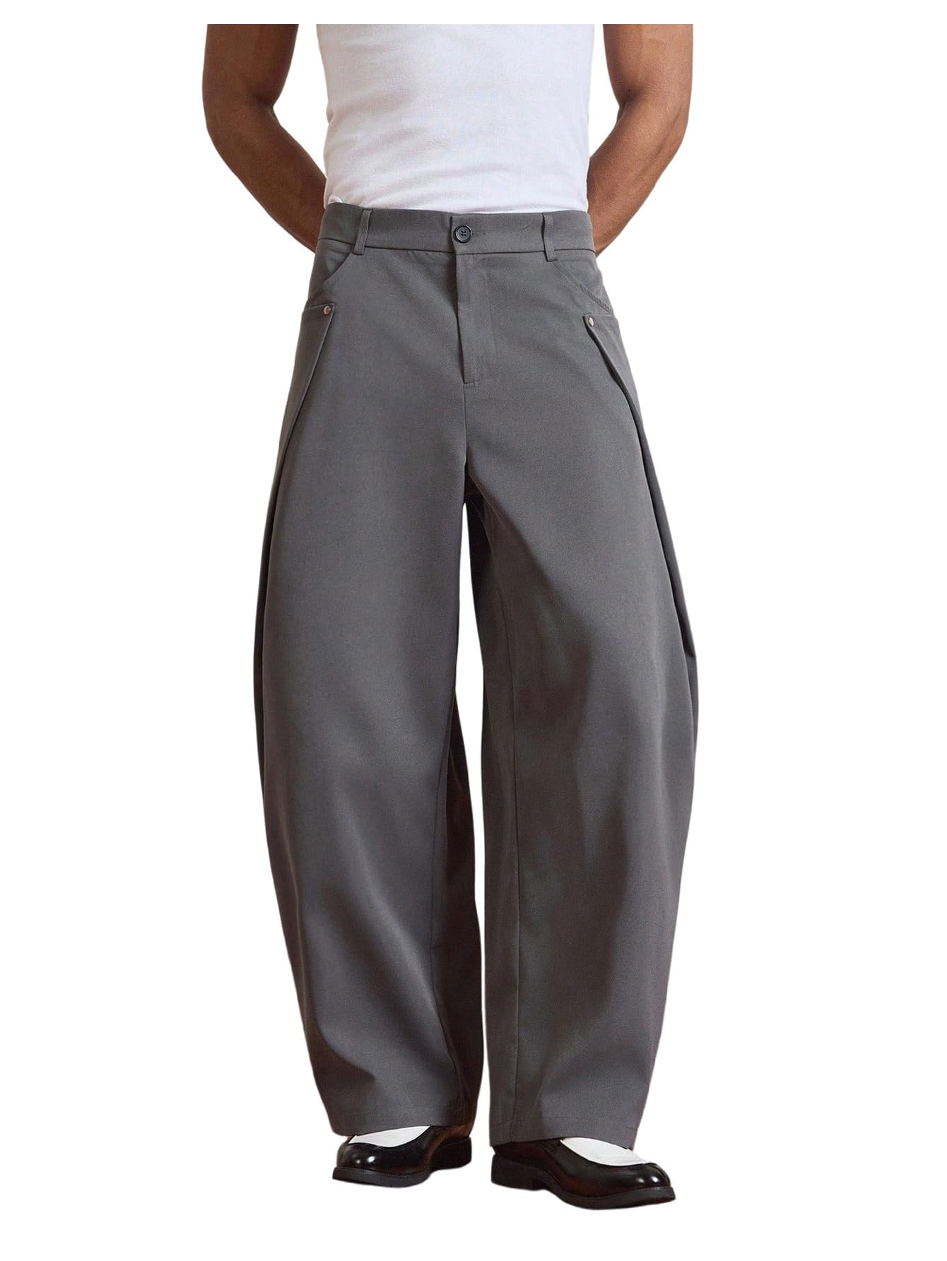 Mens Baggy Suit Pants Zipper Fly Wide Leg Dress Pants Casual Business Trousers with Pocket
