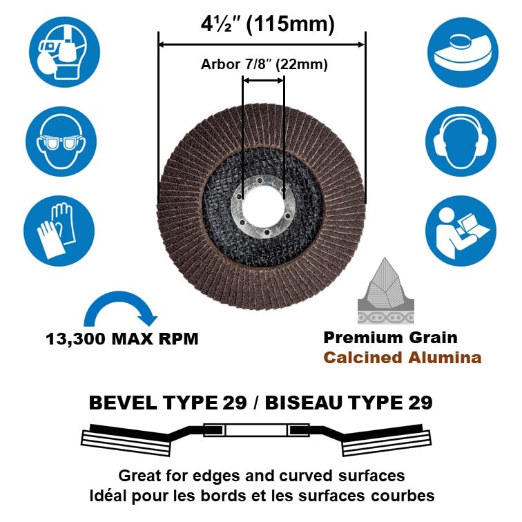 WA 50PACK - 4 1/2" x 7/8" Calcined Alumina High Density Industrial Grade Flap Disc Sanding Disc Grinding Wheel for Angle Grinder Metal/Stainless Steel/Wood T29, 4 1/2 Inch (Grit 40)