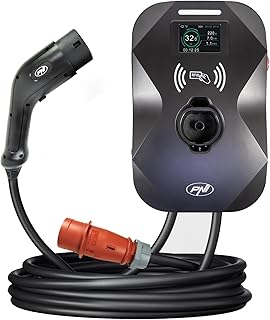 Estación de carga PNI KW22 32A, 22KW, para coches eléctricos, 85V - 415V, cable tipo 2 de 7 pines, pantalla de 3,5 pulgadas, con Bluetooth, activación de carga mediante aplicación y tarjeta RFID, IP55