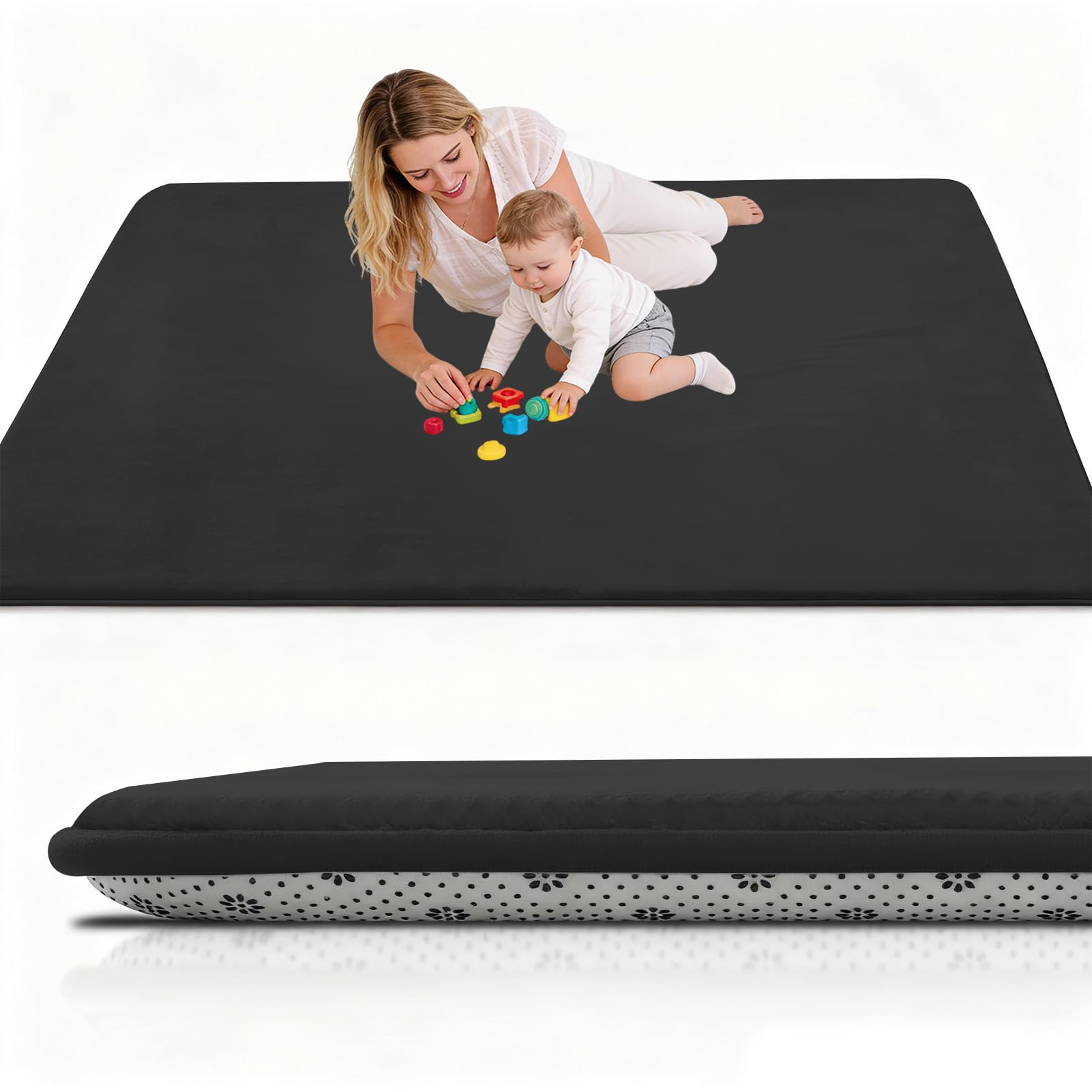 Stqyeiw Large Nursery Carpets 50 x 150 cm Black Memory Foam Play Mat for Baby Non Slip 2CM Thick Children's Play Mat for Crawling Play Tummy Time Area Rug Playmat for Floor Baby Play Mat