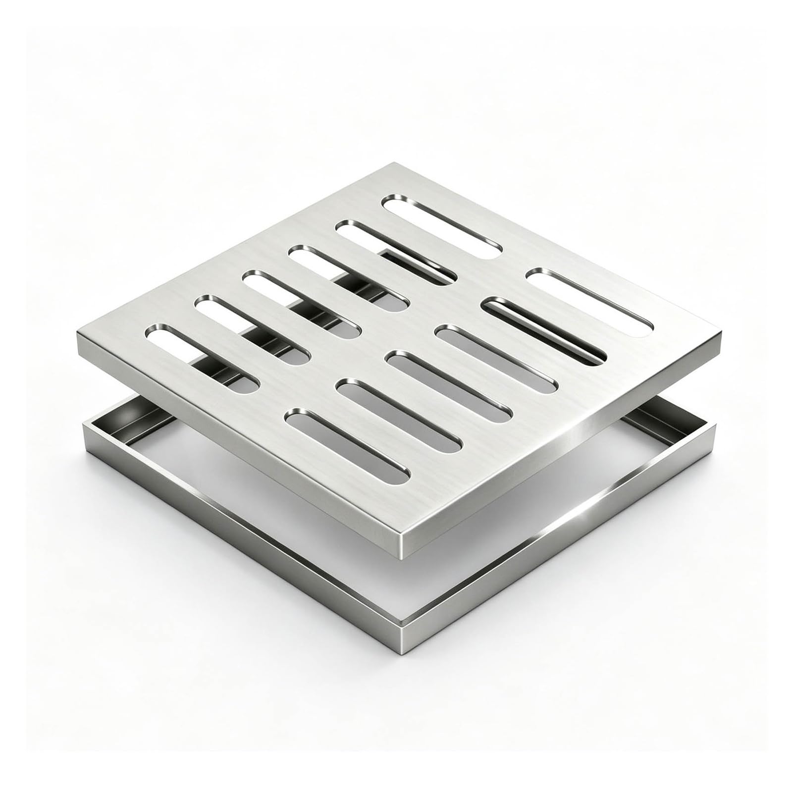 Griglia per Acqua Piovana per Canale Drenaggio con Telaio | Coperchio per Scarico A Pavimento In Acciaio Inossidabile per Bagno Esterno Giardino E Terrazza(25x25x3cm)