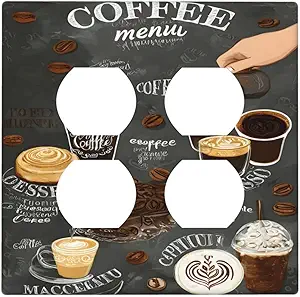 Decorative Outlet Covers Retro Coffee Cup Bean 2 Gang Wall Plate Cover Double Duplex Receptacle Two Switch Light Switch Cover Plate Jumbo Dual Faceplate