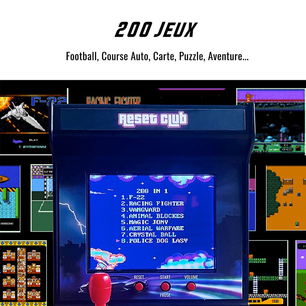 Mini Borne Arcade Retro - 200 Jeux Originaux Intégrés - Console de Jeu Classique Reset Vice 8 Bit