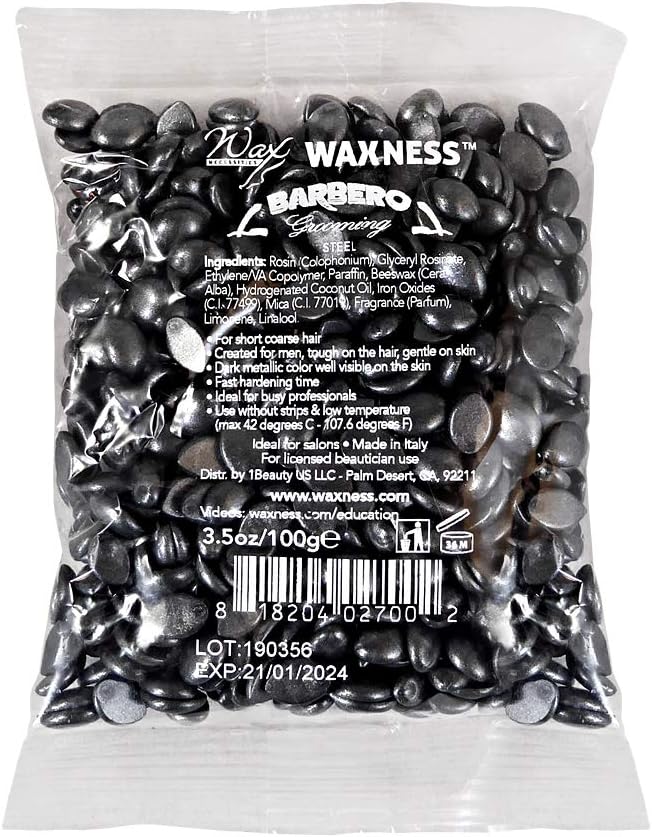 Barbero Steel Hard Wax Beads Sample Size 3.5 oz (100 g) – Stripless Hard Wax for Men’s Grooming, Effective on Coarse Hair, Smooth Application, Professional Use – Made in Italy