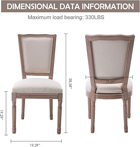 Miniatura 2 de Virabit Juego de 2 sillas de decoración francesa, sillas de comedor Louis con respaldo cuadrado y marco de madera maciza exquisitamente tallada para