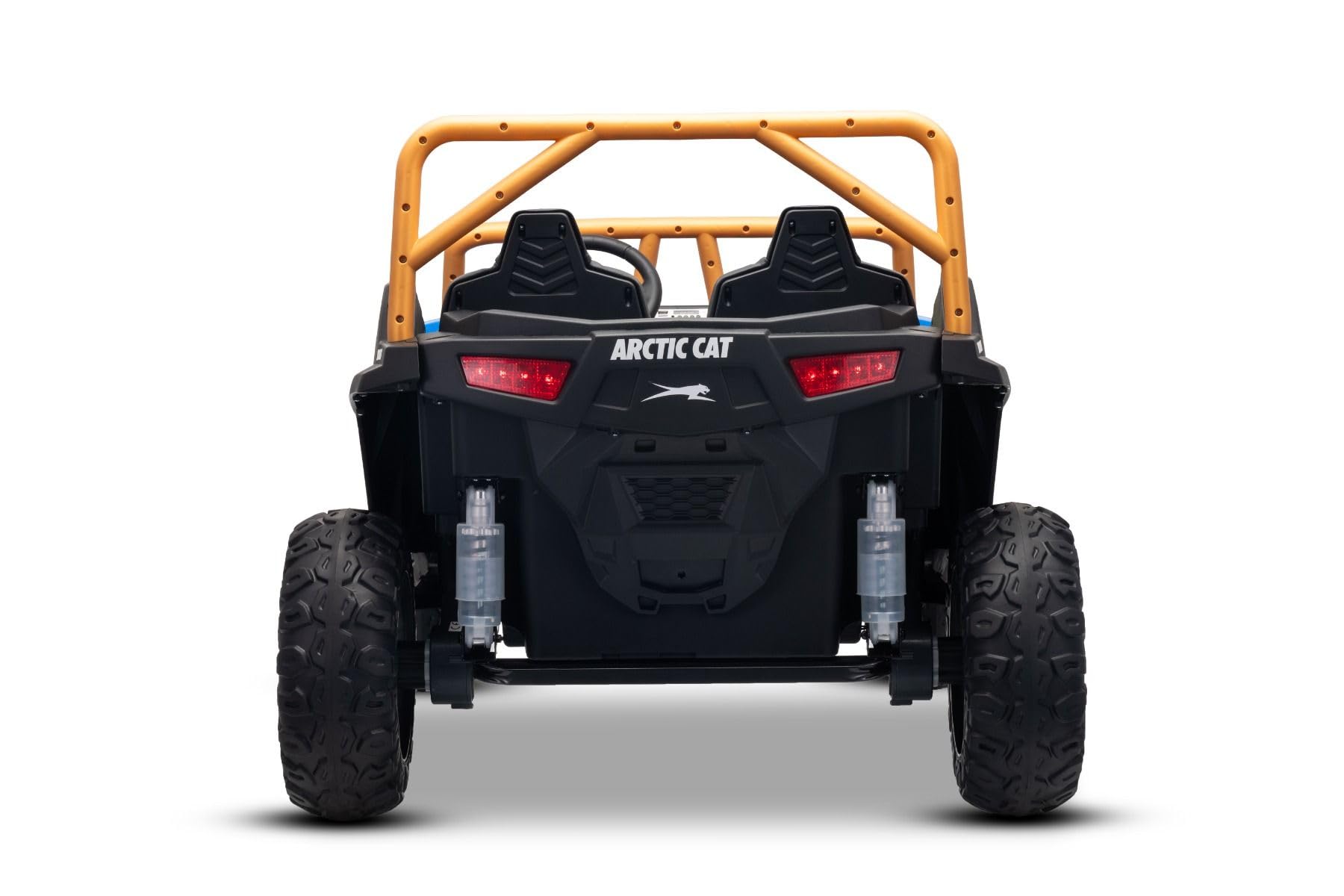 Buggy elettrico Artic CAT XXL 4x4 24V, blu, due posti, ruote in EVA morbida, motori potenti, batteria al litio, lettore MP3 con Bluetooth, sospensioni posteriori, sedili in ecopelle, con licenza