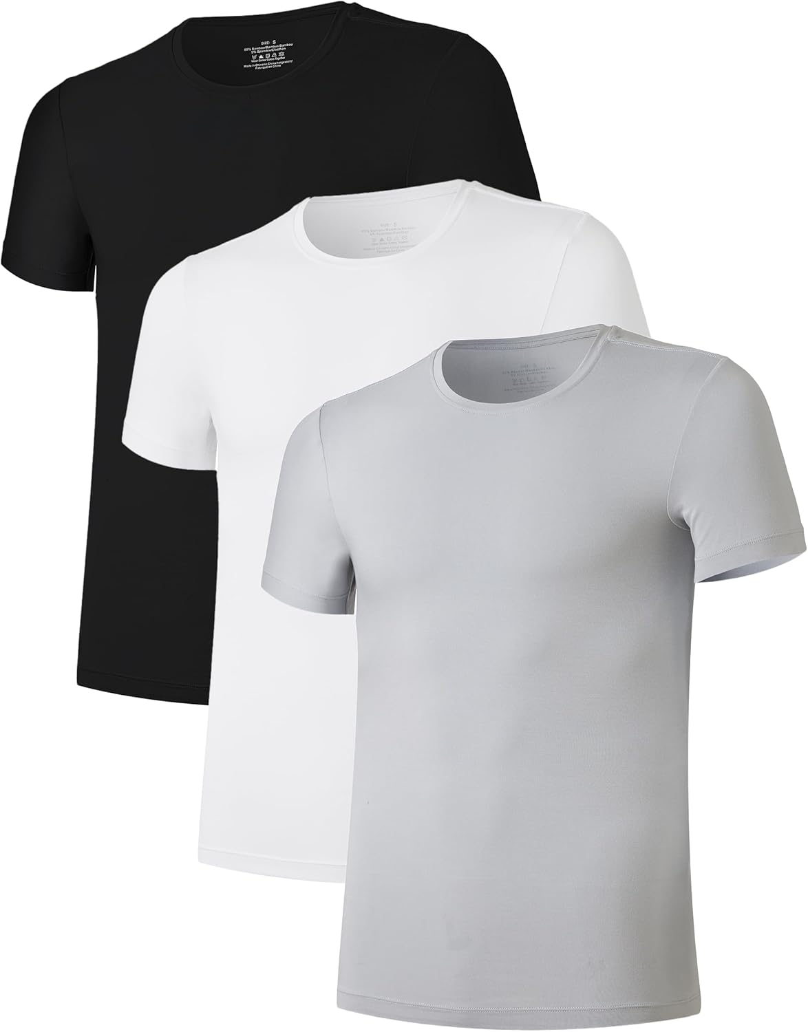 CF Men's Undershirts Bamboo Rayon Moisture-Wicking Crewneck Tees Slim Fit T-Shirts for Men Cool & Dry Undershirts 3 or 5 Pack