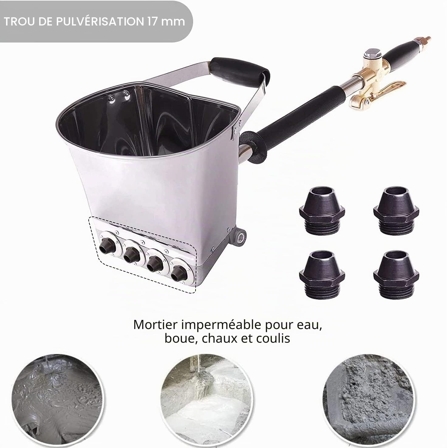 Pulvérisateur de Mortier Multifonctionnel Ciment Pistolet à Trémie Pulvérisateur de Plâtre avec 8 Buses Métalliques en Acier Inoxydable pour Mur