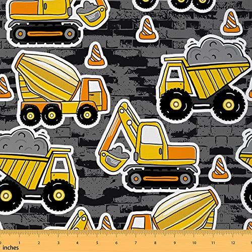 Tissu pour garçon,Vendu au mètre,Tracteurs,Tissu d'ameublement,Pour enfants,Filles,Pour bricolage,Véhicules de construction,Tissu imperméable,92x150 cm (Hxl),Gris jaune Cover