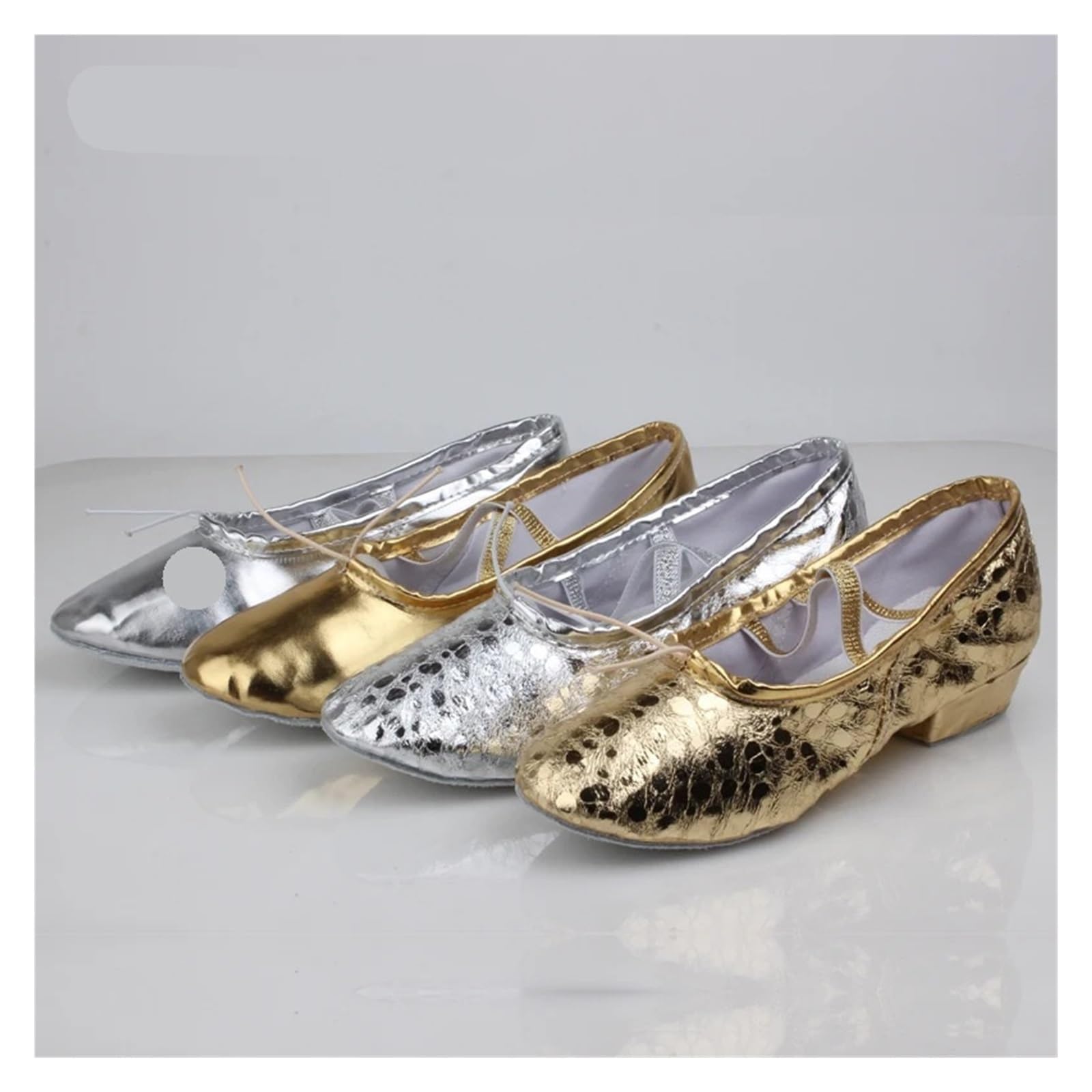 Zapatillas Ballet Niña Zapatos de Baile for profesoras con Tacones, Zapatillas for Adultos, Suelas Blandas, Tacones Dorados y Plateados, étnicos, Zapatos de Baile étnicos.