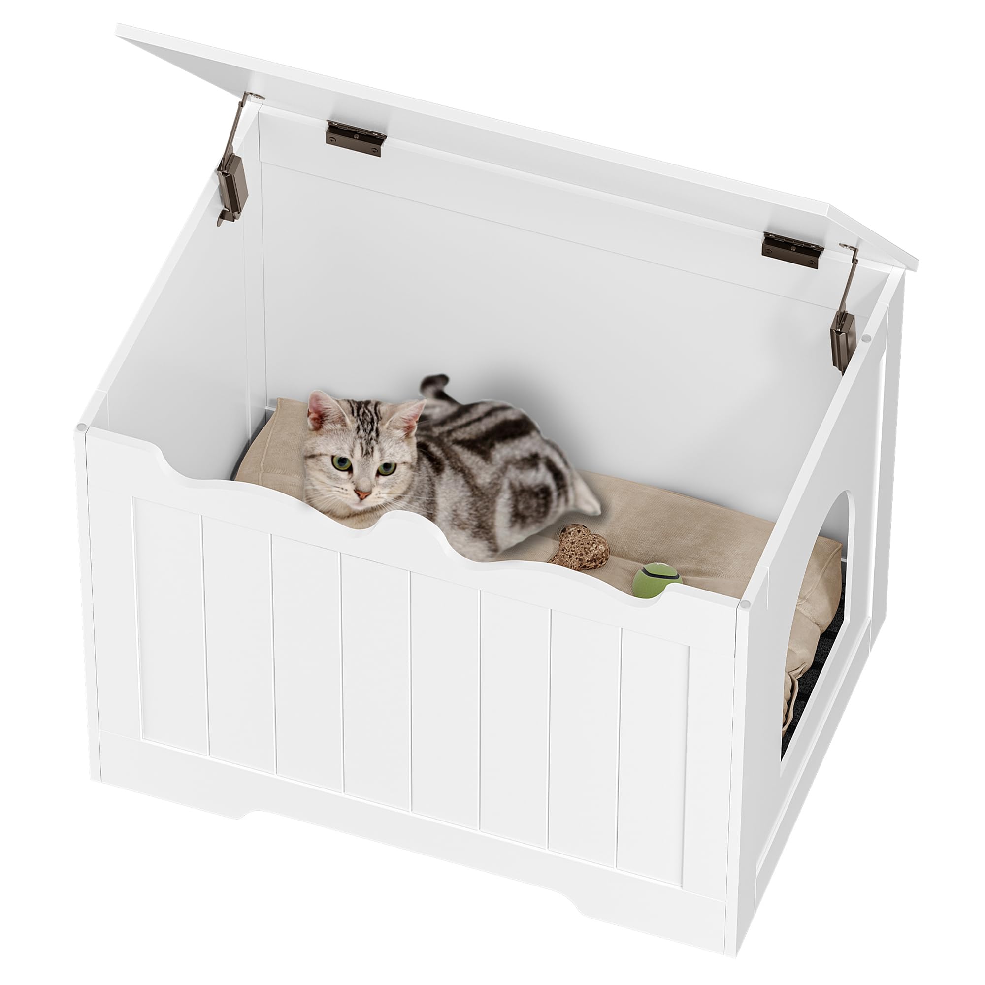 Hzuaneri Maison de Toilette Chat, Meuble Litiere Chat, Meuble D'armoire Caché à Ouverture Supérieure, Maison pour Chats D'intérieur, Boîte de Rangement, 70 x 50 x 53 cm, pour Chambres, Blanc CB84803X