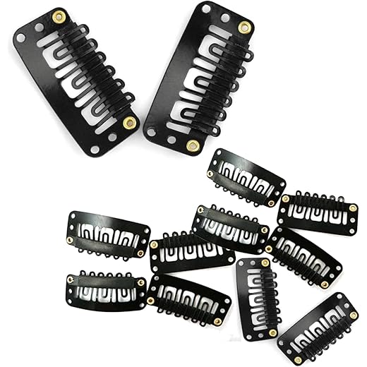 TEMPERIA Hair Extension Clips For Women & Men (12 Pcs) - Hair Patch Clip - Hair Attached Snap Wig Clips (Black) (3.4 cm)
