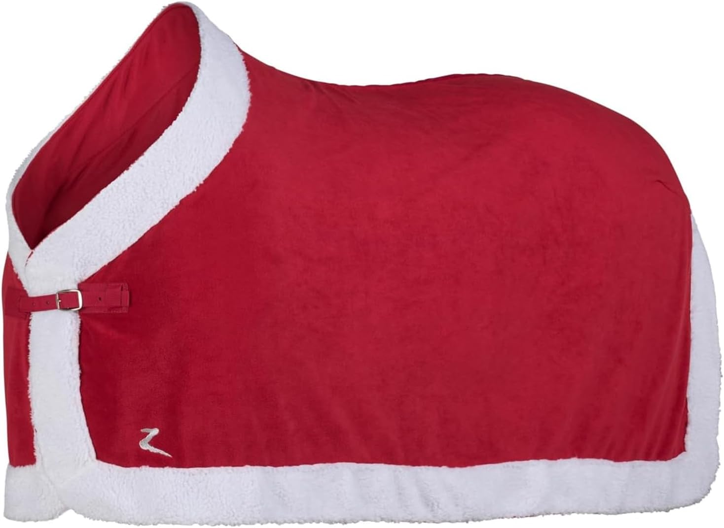 HORZE Santa Christmas Fleece Horse Cooler Blanket with Faux Fur - Red - 78 in