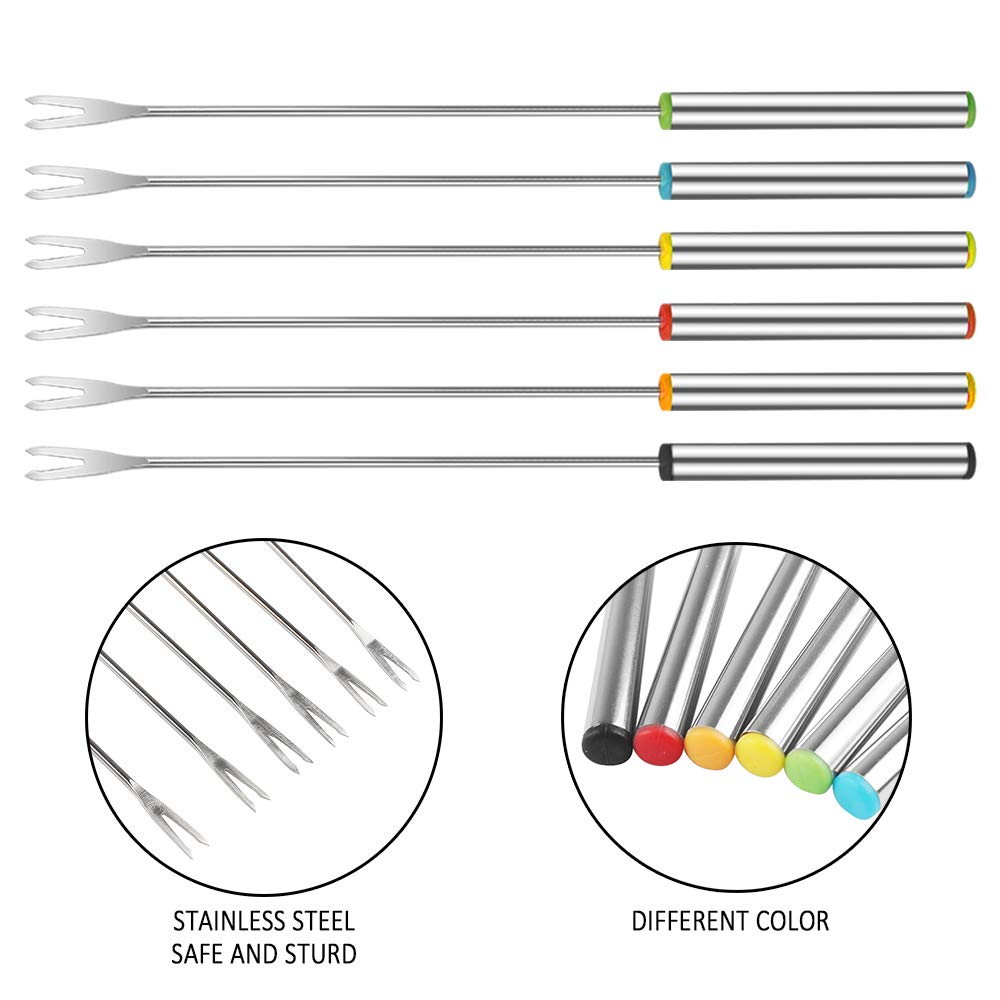 Lot De 6 Fourchettes à Fondue Acier Inoxydable 24 Cm Multicolores - Poignée Plastique