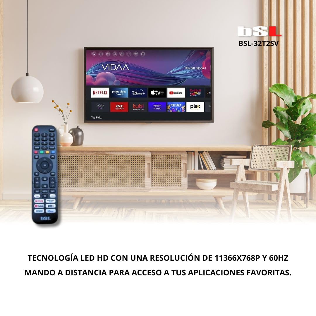 BSL BEAUTIFUL SOUND LINE BSL-32T2SV VIDAA Smart TV 32 pollici | WiFi | RJ45 | risoluzione HD1366X720p | USB | DVBT2/S2/C | Compatibile con Youtube, Netflix, Disney +, Dazn, Prime | HDMI