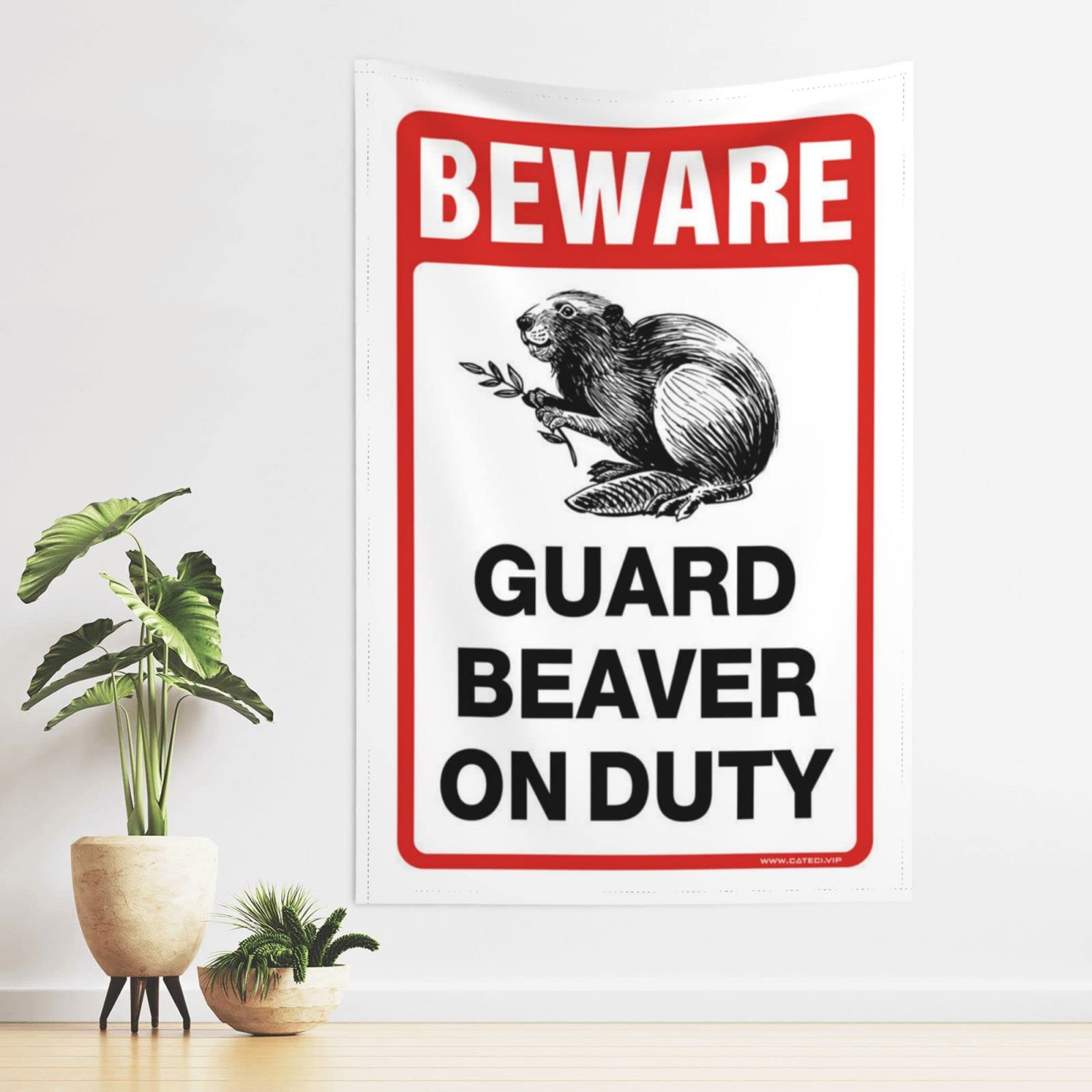 Dsocuiubos Beer Decor Beware! Guard Beaver On Duty Tapestry Beer Decorations for Man Cave Funny Patio Decor (Size : 100X150CM)