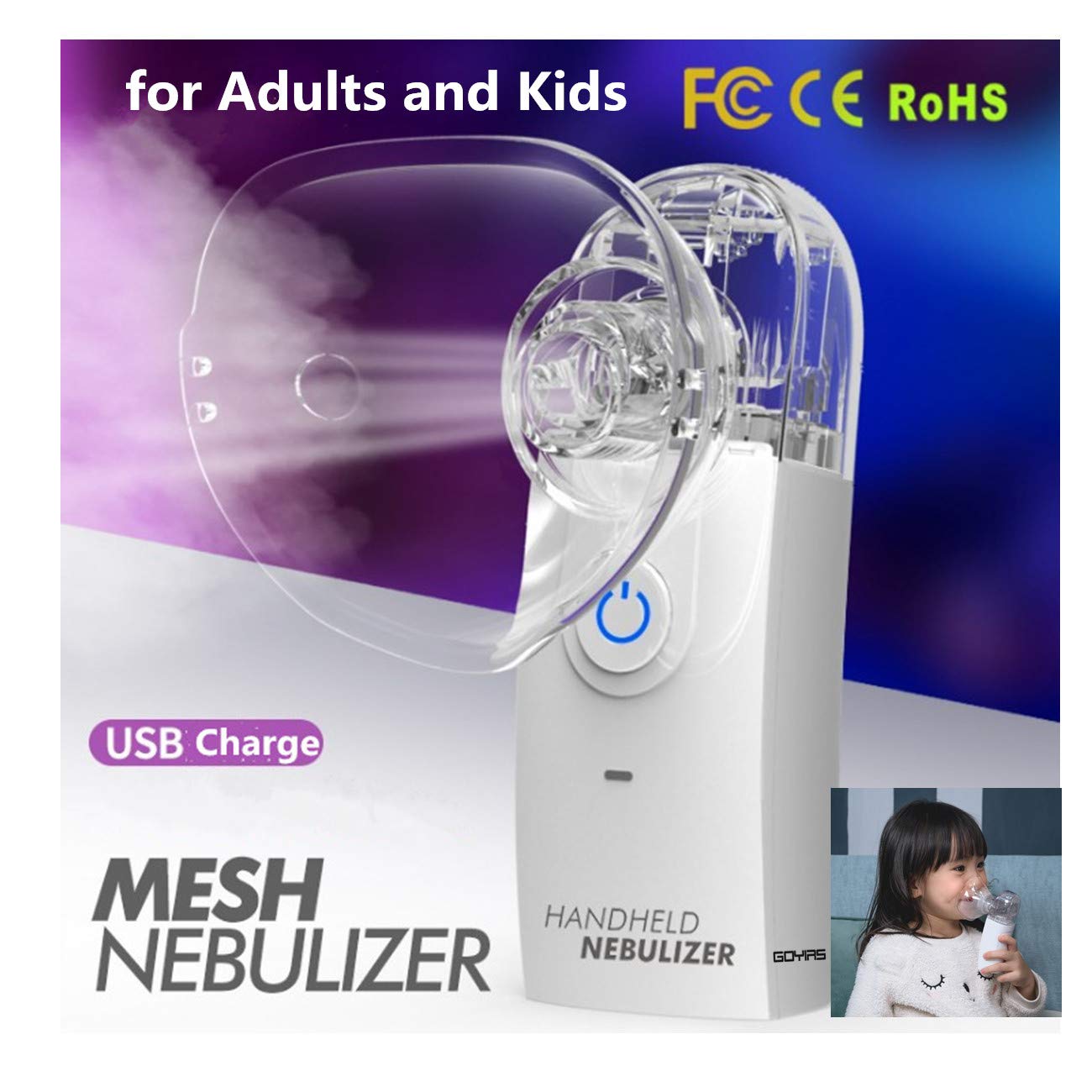 Portable Mini Nebulizer Vaporizers Cool Mist Inhaler Handheld Travel Steam Compressor Machine Humidifier USB Charge for Adults & Kids (white cup)
