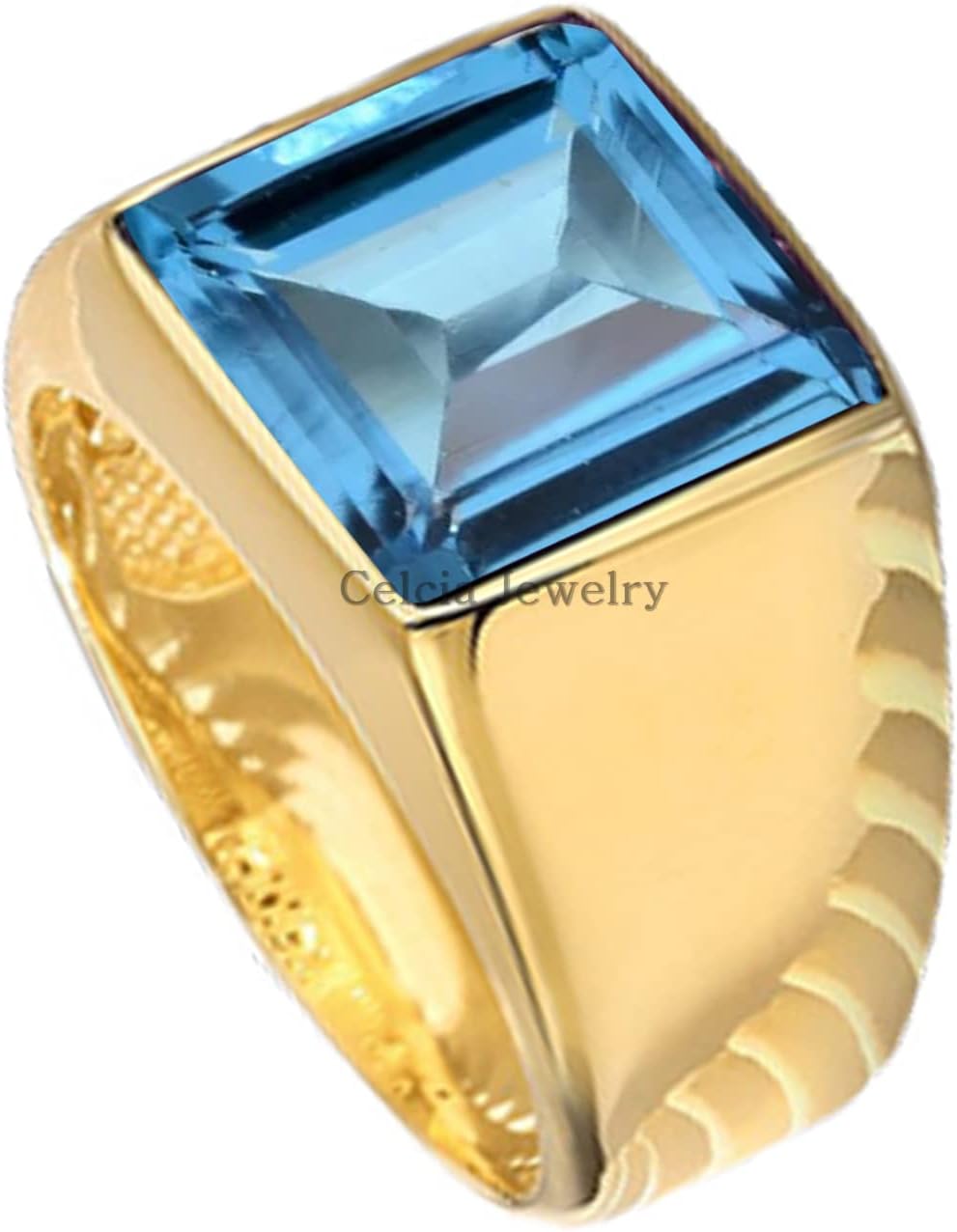 18K Yellow Gold Plated Solid 925 Sterling Silver Ring for Men, Genuine Abalone Shell Square 12MM Gemstone Signet Ring, Unique Handcrafted Jewelry