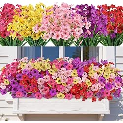 AmyHomie 20 Bundles Artificial Flowers for Outdoors, UV Resistant Fake Flowers No Fade, Faux Plants for Garden Porch Window Box Patio Decor (Mix Color)