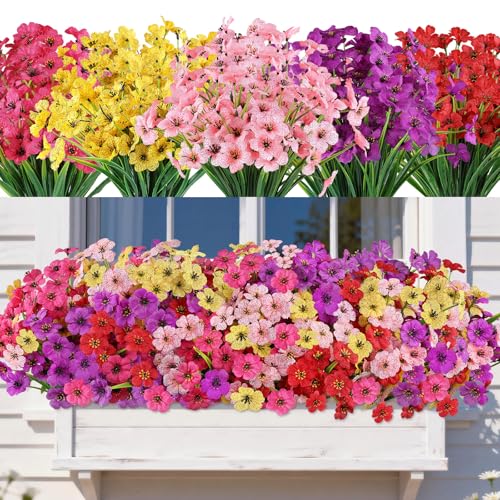 Image of AmyHomie 20 PCS Artificial Flowers for Outdoors, UV Resistant Fake Plants