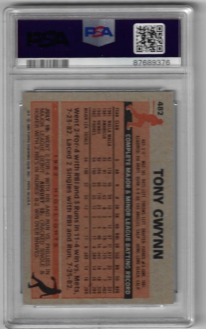 Tony Gwynn Graded Rookie Card PSA 7 NM Collectible Baseball Card - 1983 Fleer Baseball Card #482 (Padres)