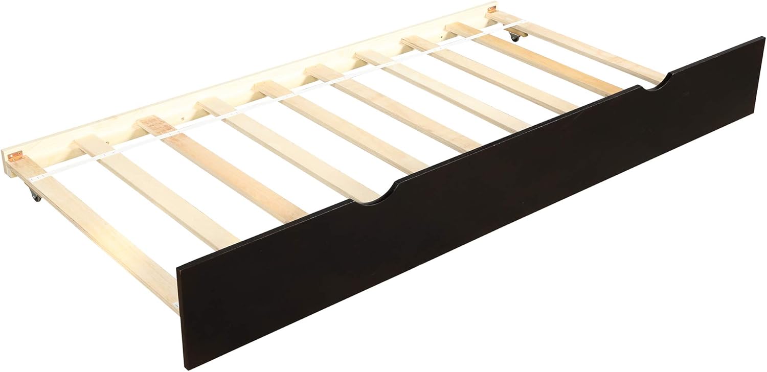 Polibi Twin Size Wooden Daybed with Trundle, Twin Daybed Sofa Bed Frame No Box Spring Needed for Bedroom, Guest Room, Living Room (Espresso)