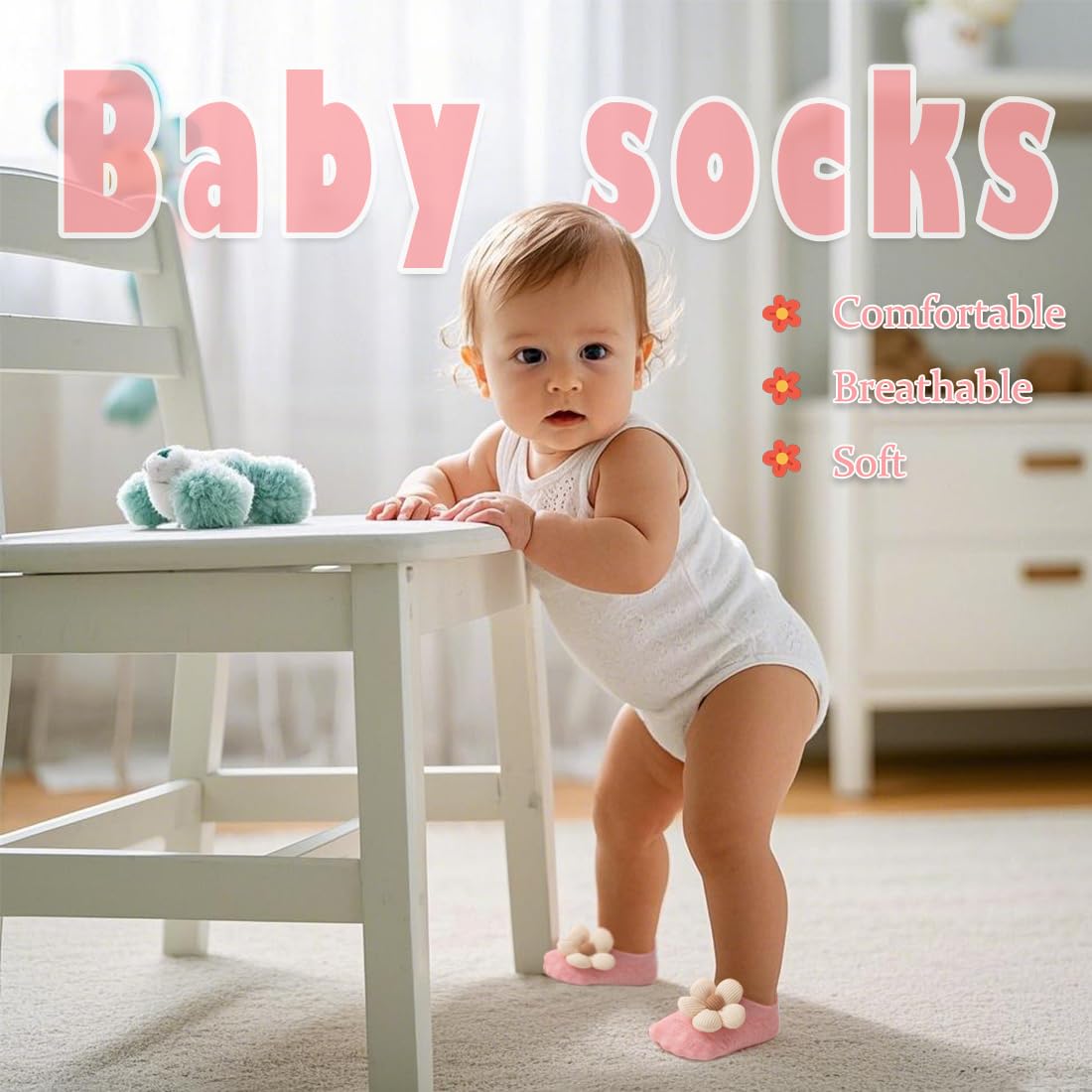 SATKELA Cotton Baby Girl Socks 6-12 Months Newborn socks Non Slip Grip Ankle Sock for Babies Infant Toddler socks with Grippers?6-12 Months
