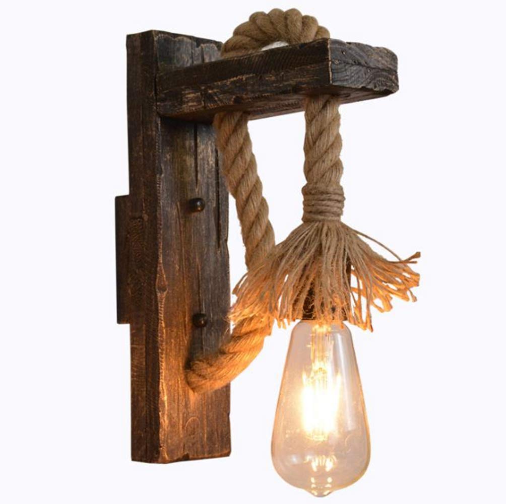 Emytock E Mytock Industrial Wood Iron Hemp Rop Wall Lamp Creativ Personality Lift Pulley Wall Lights Fixtur For Indoor Lighting Barn Restaurant,1 Light(Bulb Included)