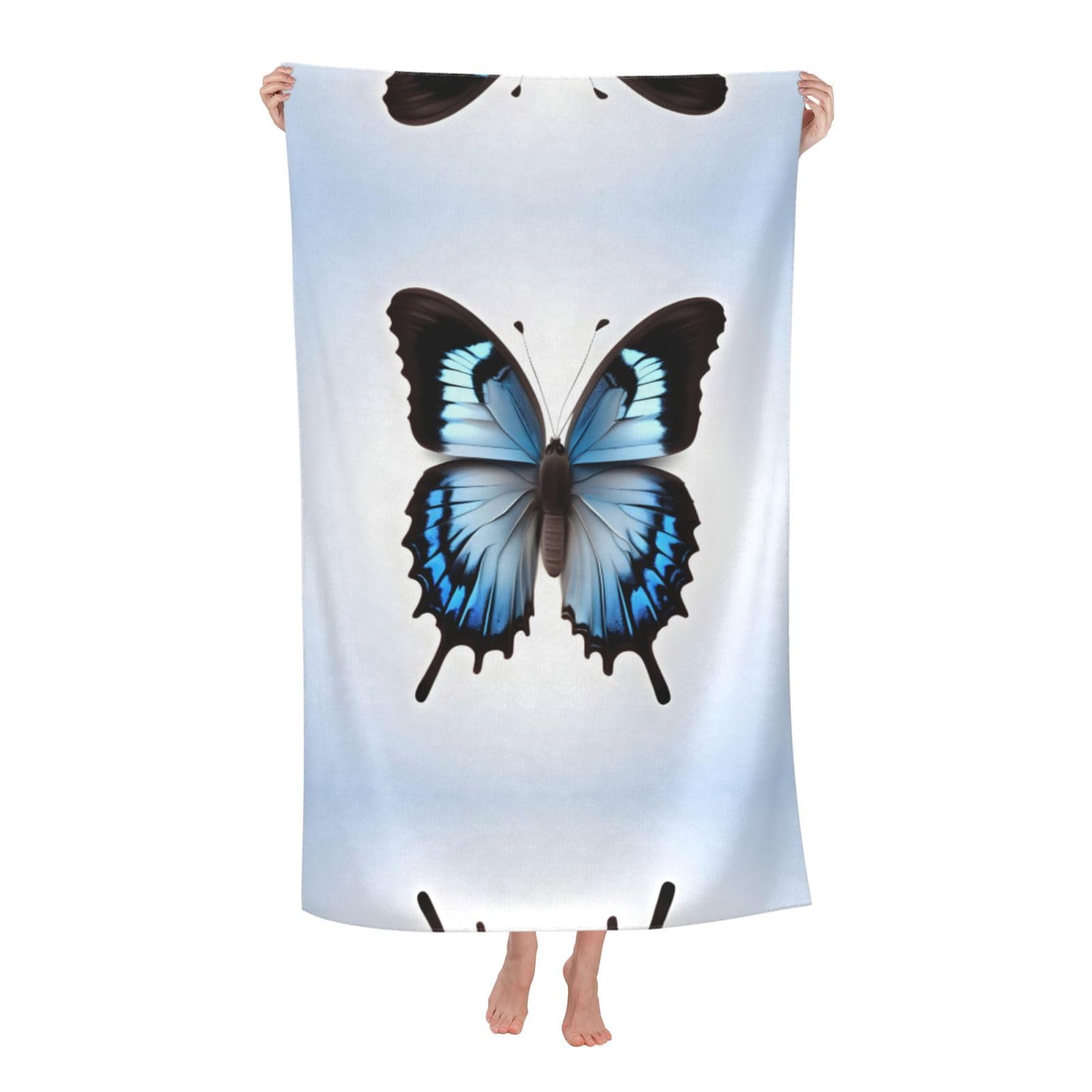 Oazcvbnn Women's White Blue Butterfly Print Adult Beach Towel Summer Travel Pool Vacation Swimming Fitness Outdoor Adventures