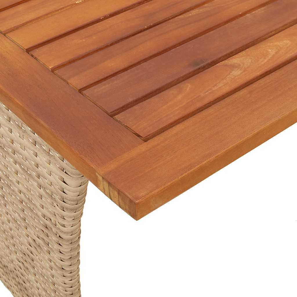 Stół ogrodowy z blatem z drewna akacjowego i malowaną proszkowo ramą stalową, 105 x 75 x 72 cm, beżowy, polirattan, odporny na warunki atmosferyczne, na balkon, taras, werandę