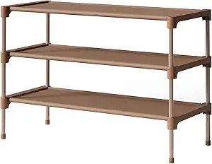 Kitsure Shoe Rack - Non-Woven Shoe Rack Shelf, Shoe Organizer for Closet, Entryway, Garage & Corridor, Stackable Shoe Shelves, 27.5" Wide - 3 Tier, Brown