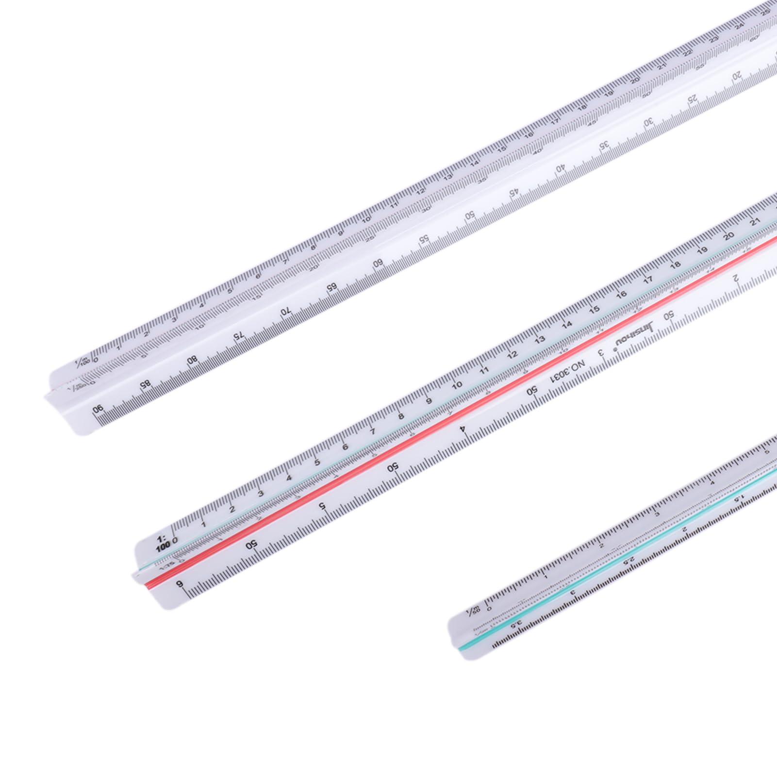 3 Piezas Regla de escala de plástico, escalimetro de 30 cm con Grabado Láser, (1:20 1:25 1:50 1:75 1:100 1:125 1:200 1:250 1:300 1:400 1:500) – Ideal para Arquitectos, Ingenieros y Estudiante
