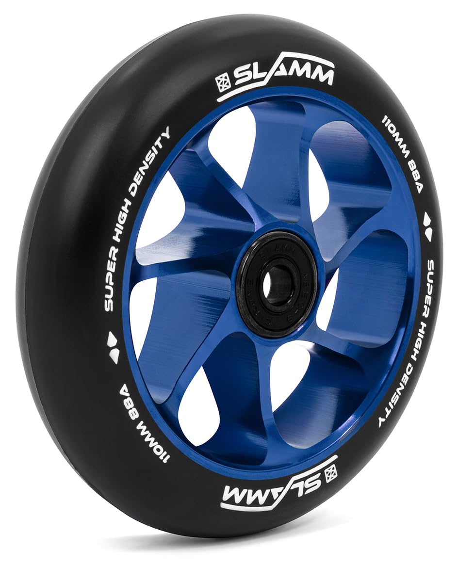 Slamm 110mm Team Wheel Black & Black | Stunt Scooter Aluminium Core Single Wheel | 88A Hardness Super High Rebound & High Density PU | ABEC-9 Chrome Bearings Fitted