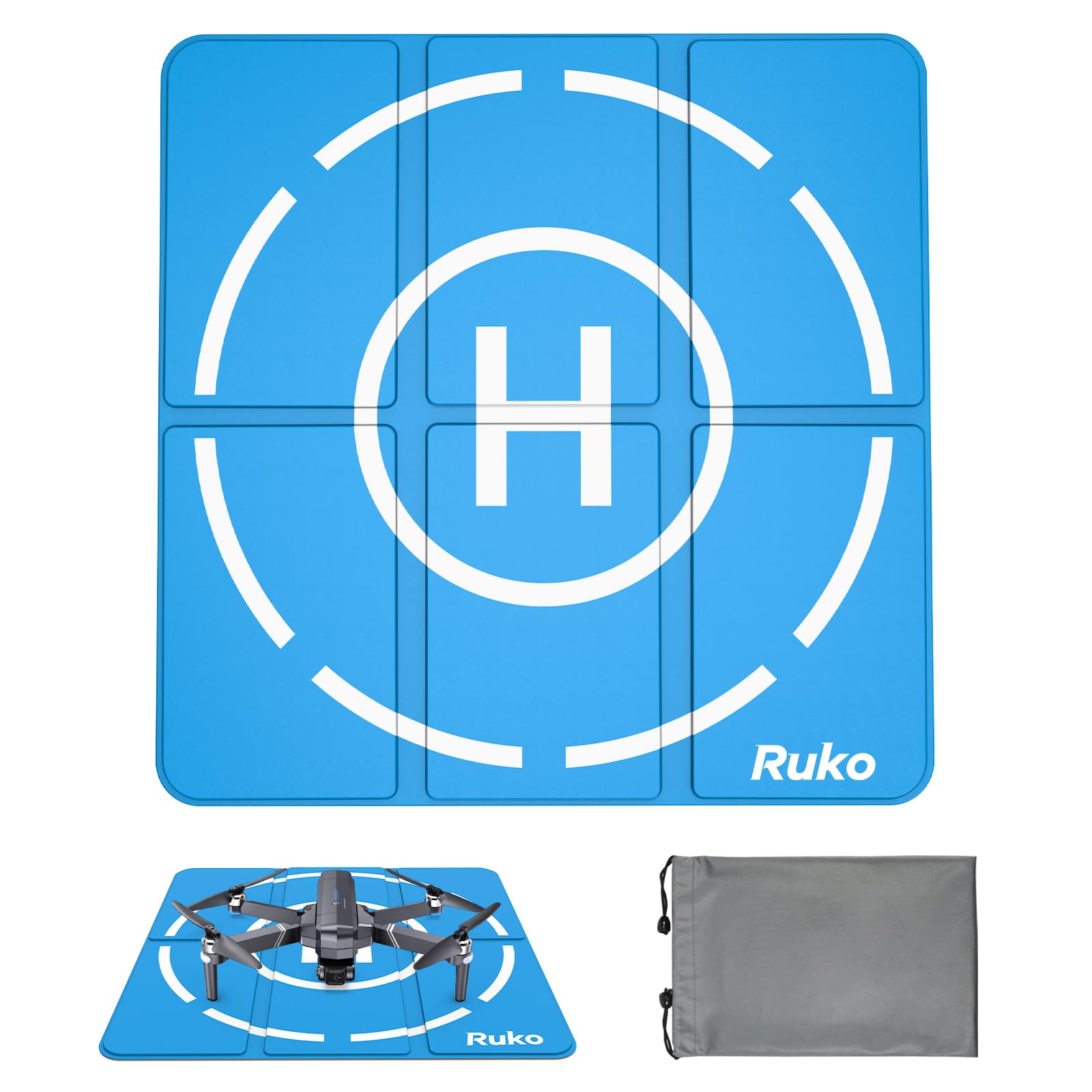 Ruko H002 Drone Landing Pad Weighted, 16.85 inch Small Size Waterproof Double Sided, Fast-Foldable Portable Helipad for U11MINI 4K/F11PRO 2/F11GIM2/F11MINI, Bright Color, Drone Accessories (with Carrying Bag)