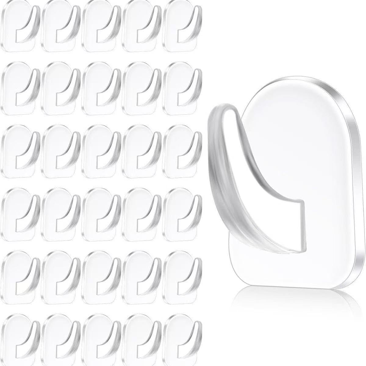 20-Pack Invisible Adhesive Hooks - Heavy Duty Clear Wall Hangers for Bathroom/Kitchen Organization, Damage-Free Removable Hooks for Towels, Utensils and Decor