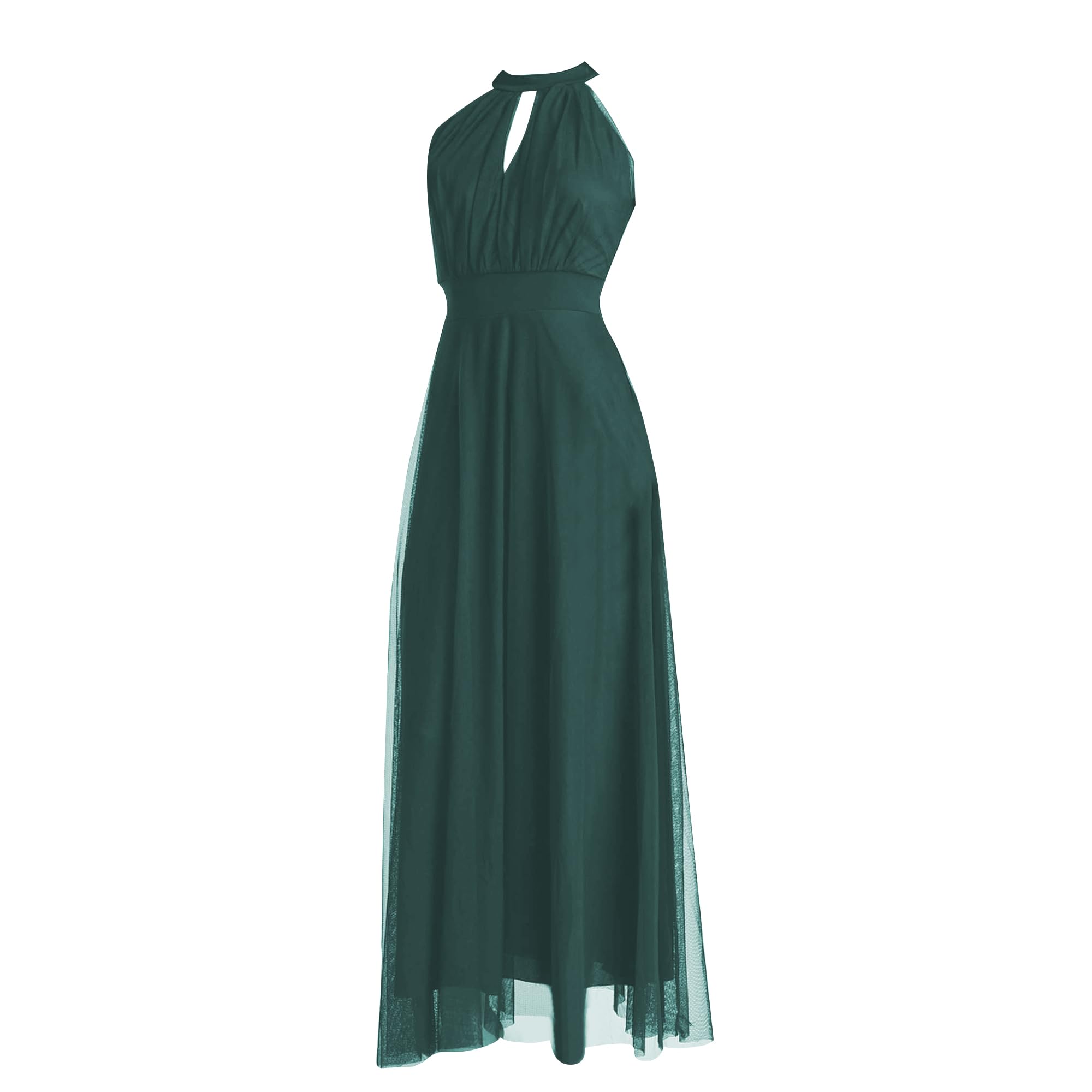 Vestido largo de ceremonia para mujer, de tul, con corte frontal y tirantes, fabricado en Italia
