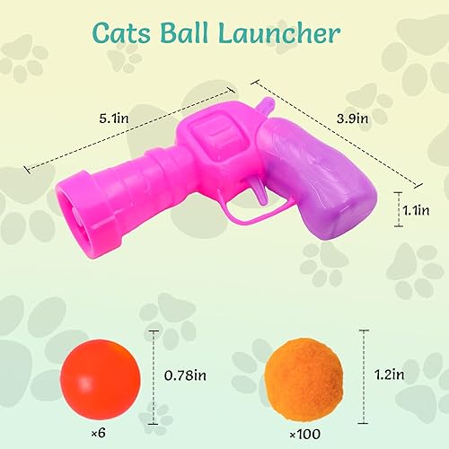 Miniatura 2 de Dexspoeny 2 lanzadores interactivos de bolas de juguete para gatos y 100 bolas de felpa silenciosas y 6 bolas de plástico, juego de juguetes