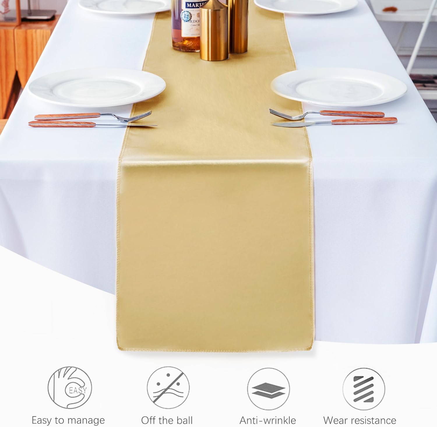 20 Pack Satin Table Runner 12 X 108 Inch Silk Table Runner for Party,Wedding, Birthday, Banquets,Decoration(Light Gold)